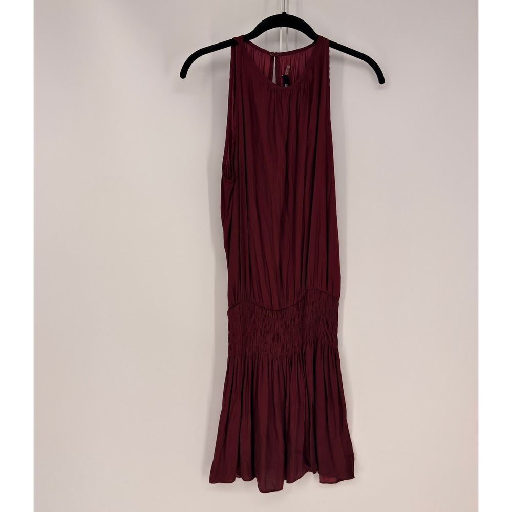 DO+BE Dress Womens M Burgundy Smocked Waist Halter Mini Wine Party Boho Elegant